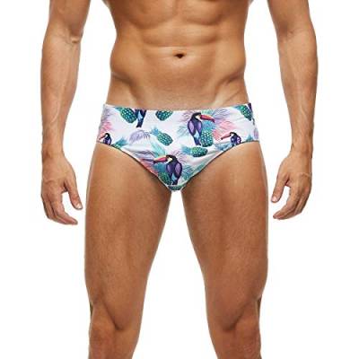 Arcweg Badehose Herren Badeslip Kurz Eng Jungen Schwimmhose Abnehmbares Pad Vögel XL(EU)-MarkeGröße XXL von Arcweg