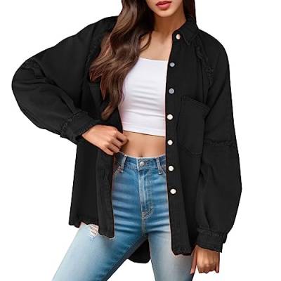 Ashleyzj Bomberjacke Damen Jeansjacke Trendige Zerrissene übergroßE Lässige Lange Boyfriend-Jeansjacken Im Distressed-Stil üBergangsjacke Mantel Vintage Jean Mantel ÜBergangs Ripped Denim Jacken von Ashleyzj