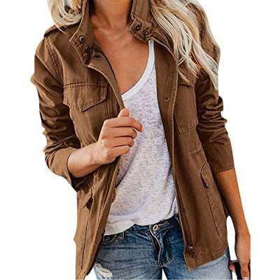 Damen Kurzjacke - Damen Jacken Elegant übergroß Kurz Coat Basic Bomberjacke Freizeit Übergangsjacke Aesthetic Jacke Frauen funkelnde Leichte Kleidung Vintage Streetwear mit Taschen von Ashleyzj