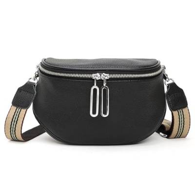 Atgbiem schwarz crossbody bag damen breiter gurt leder brusttasche damen umhängetasche damen bauchtasche damen stylisch elegant handtasche von Atgbiem