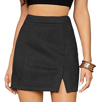 Frauen Faux Wildleder Minirock Sexy High Waist Bodycon Short A Line Rock Bodycon Short A Line Rock(L-Schwarz) von Ausla