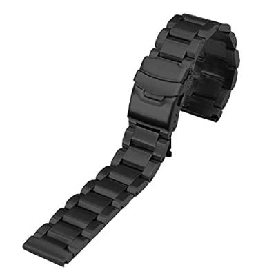 AxBALL Edelstahl Uhrenarmbänder Armband 18 20 22 24 mm Metall Uhrenarmband Männer Schnellverschluss Metall Armband Strap Zubehör (Color : Black, Size : 24mm) von AxBALL