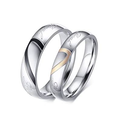 Ayoiow Ringe Paar, Hochzeitsring Edelstahl Echtes Liebes Graviert Puzzle Herz Eheringe Silber Ring Größe Damen Gr. 54 (17.2) & Herren Gr. 74 (23.6) von Ayoiow