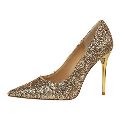 Sexy High Heels Glitzer Pumps Damen Weich und Angenehm Zu Tragen Für Eine Lange Zeit (Gold,38) von BAADCUP