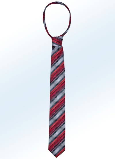Ausdrucksvoll gestreifte Krawatte, Bordeaux-Dunkelgrau-Mittelgrau-Rot Gestreift von BADER