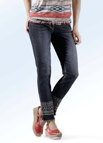 Jeans mit Stickerei im Ethno-Stil, Anthrazit, Größe 18 von BADER
