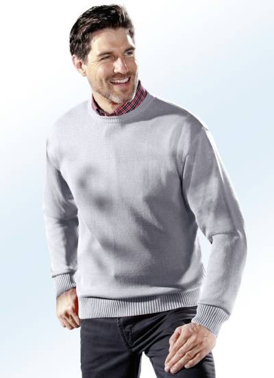 Pullover mit rundem Halsausschnitt in 4 Farben, Silbergrau, Größe 52 von BADER