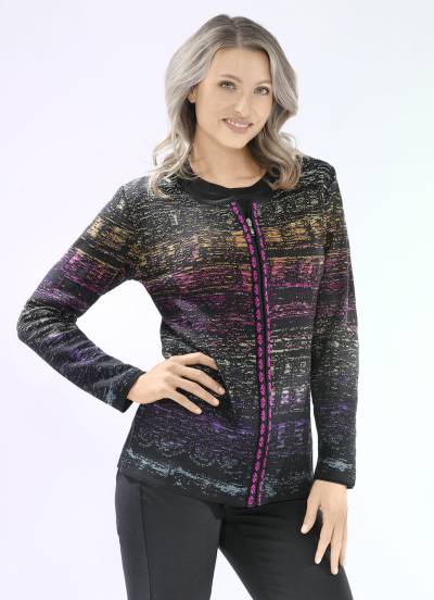 Strickjacke in Jacquard-Dessin, Schwarz-Multicolor, Größe 50 von BADER