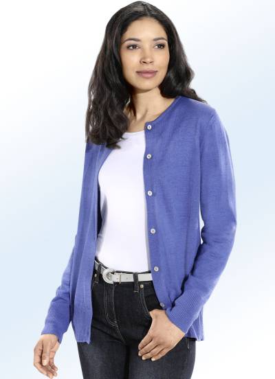 Strickjacke mit Schurwolle, Jeansblau, Größe 50 von BADER