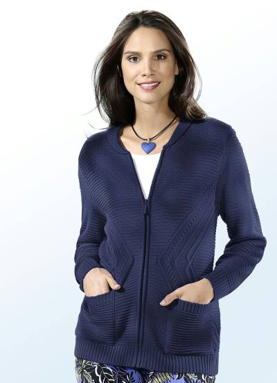 Strickjacke mit Strukturakzenten, Marine, Größe 50 von BADER