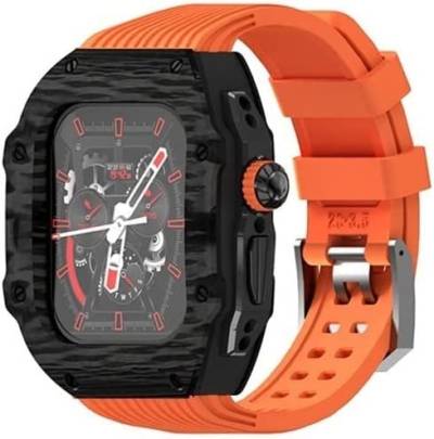 BANDKIT Uhrenzubehör für Apple Watch Ultra Serie 8, 7, 49 mm, 45 mm, Carbonfaser-Gehäuse und Fluorkautschuk-Modifikationsset, Metalllünette + Gummiband, kompatibel mit iWatch 6, SE, 5, 4, 44 mm, For von BANDKIT