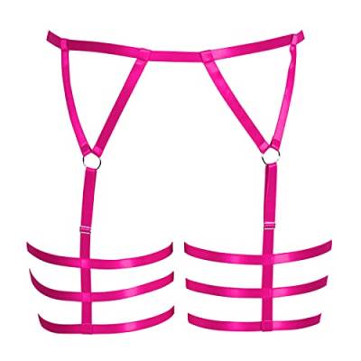 BBOHSS Damen Body Harness Plus Size Bein Strumpfband Elastic Oberschenkel Strümpfe Punk Gothic Dance Kostüm (Rose Red) von BBOHSS