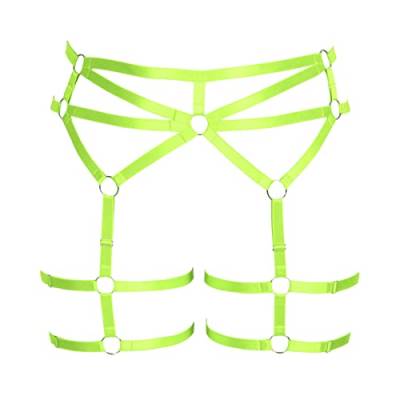 BBOHSS Damen Body Harness Plus Size Punk Strumpfband Beingürtel Dessous Oberschenkel Strümpfe Gothic Carnival Accessoires 12 Farben (Leuchtendes Grün) von BBOHSS