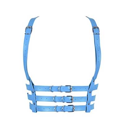 Damen Body Harness Leder BH Gürtel Mode BH Punk Gothic Karneval PartyWeihnachten Halloween Tanzkostüm (Himmelblau) von BBOHSS