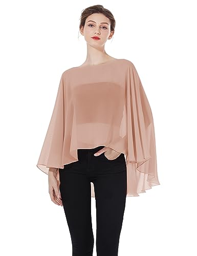 BEAUTELICATE Damen Stola Schal Chiffon Umhang Cape Elegant Für Hochzeit Brautkleid Abendkleid Festlich Ballkleid Strandkleid (Kurzer Stil - Blush Pink, Einheitsgröße) von BEAUTELICATE