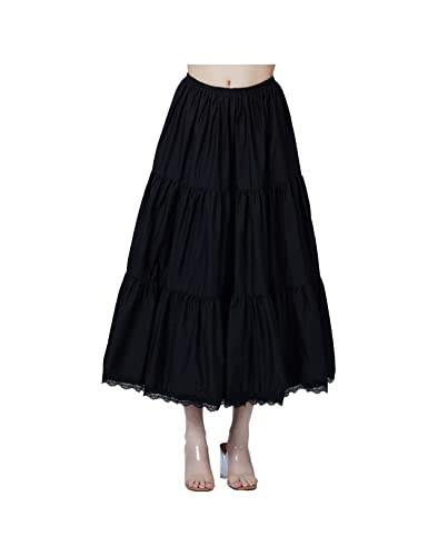 BEAUTELICATE Unterrock Damen 100% Baumwolle Vintage A-Linie Rock Lang Kurz Halbrock mit Spitze Petticoat Unterrock für Dirndl 55CM 75CM 90CM S M L XL XXL (Schwarz - 36", S) von BEAUTELICATE