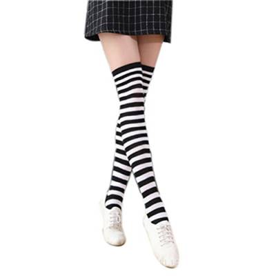 BESTOYARD Overknee Socken, gestreift, mittelgroß, weiß/schwarz von BESTOYARD