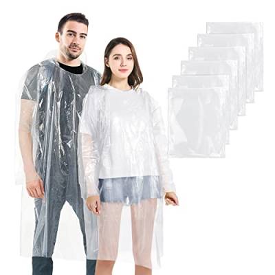 6 Stück Regenponcho für Erwachsene, wasserdicht, Einweg-Regenmäntel für Damen Herren, wasserdichter Outdoor-Poncho mit Kapuzen, transparenter Poncho aus Kunststoff, Festival-Regenmantel für Camping von BFONS