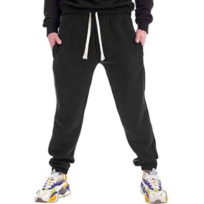 BIISDOST Cargo Hose Herren Baumwollhose Sweatpants Herbst Winter Herren Hosen Mit Gummizug Yogahose Stoffhose Strandhose Stoffhose Freizeithose mit Kordelzug Bequem Cargohose Haremshose (Black, XXXL) von BIISDOST