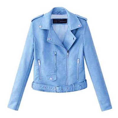 Damen Kurz Jacke: Lederjacke Casual Damenjacke Trendige Mode Bikerjacke Allgleiches Pilotenjacke Retro Rivet Reißverschluss Cool Streetwear Wasserdicht Outwear Solide Farbe Kunstlederjacke von BIISDOST