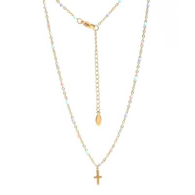BISONBLUE Halskette Damen Anhänger Geschenk Frauen Kette Geschenk Kreuz-Anhänger-Halskette, Rosenkranz-Perlen-Halskette, Xn313-Farbe von BISONBLUE