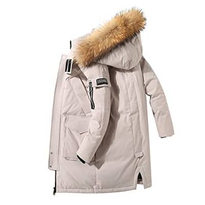 Daunenjacke für Herren, lang, Parkas, Winter, weiß, Daunenmantel, Fellkragen, lange Jacke von BKDTDYL