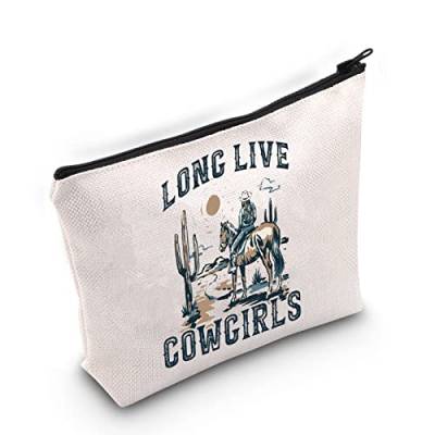 Western Country Southern Cowgirls Geschenk Western Frauen Long Live Cowgirls Kosmetiktasche Western Rodeo Zipper Pouch, gebrochenes weiß, Long Live Cowgirl von BLUPARK