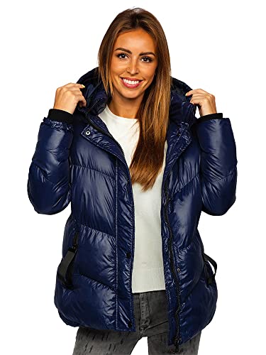 BOLF Damen Winterjacke Steppjacke mit Kapuze Daunenjacke Reißverschluss Sportjacke Zip Wärme Freizeit Outdoor Basic Casual Style 23065 Dunkelblau S [D4D] von BOLF