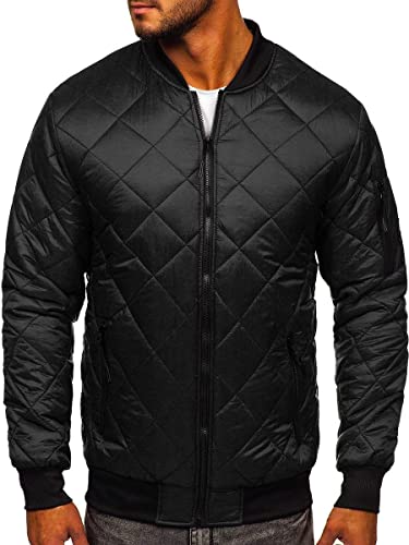 BOLF Herren Bomberjacke Leichte Übergangsjacke mit Stehkragen Steppjacke Fliegerjacke Pilotenjacke College Jacke Baseball Freizeitjacke Blouson J.STYLE MY-01 Schwarz L [4D4] von BOLF