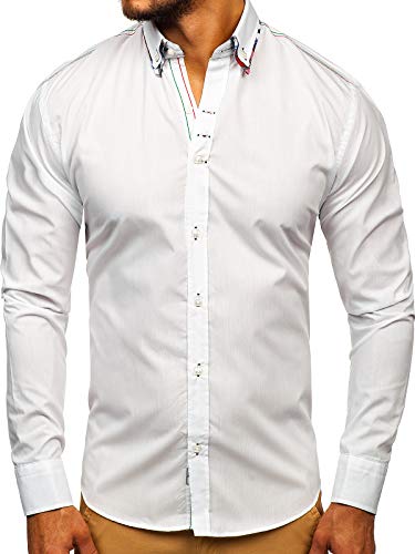 BOLF Herren Elegant Hemd Langarm Button-Down Slim Fit Business Style 2705 Weiß M [2B2] von BOLF