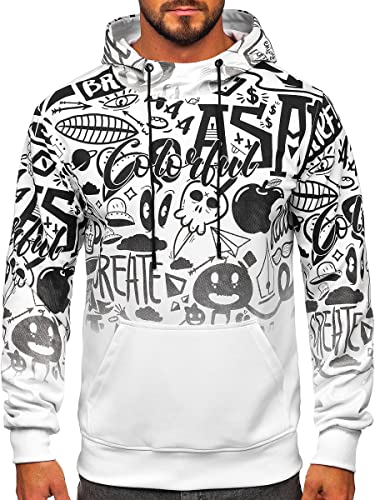 BOLF Herren Kapuzenpullover Hoodie Sweatshirt mit Kapuze Pullover Pulli Langarmshirt Freizeit Sport Fitness Outdoor Casual Style 8B995 Weiß XXL [1A1] von BOLF
