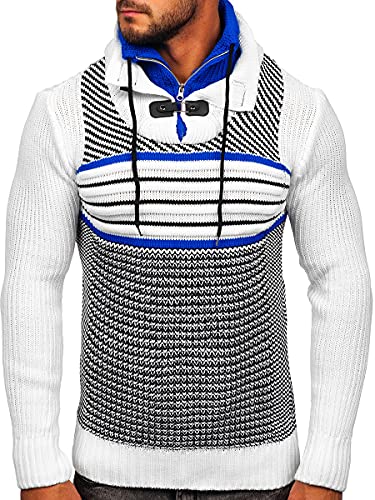 BOLF Herren Sweater Pullover Norweger Feinstrickpullover Winter Wärmer Strick Pulli Stehkragen Classic Outdoor Casual Style 2000 Weiss XL [5E5] von BOLF