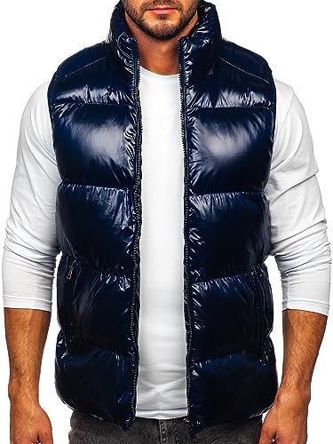 BOLF Herren Weste mit Stehkragen Steppweste Bodywarmer Daunenweste Reißverschluss Ärmellose Sportweste Zip Wärme Freizeit Outdoor Style 9968 Dunkelblau XL [1U1] von BOLF