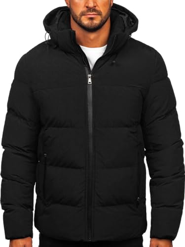 BOLF Herren Winterjacke Steppjacke Gefüttert Übergangsjacke mit Kapuze Daunenjacken-Optik Puffer Wärm Winter Freizeit Outdoor Casual Style 9978 Schwarz L [4D4] von BOLF