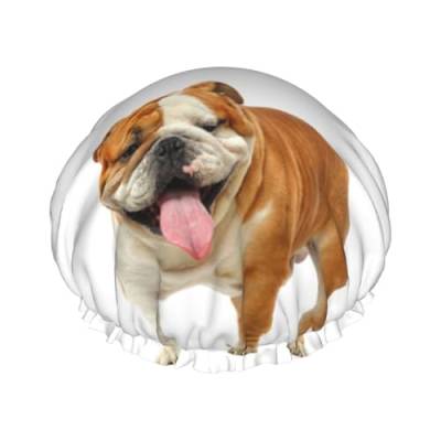 Englische Bulldogge bedruckte Duschhaube für Frauen, wasserdichte Badekappen, wiederverwendbar, doppellagig, Duschhut, Bade-Duschkappen für Männer und Damen, Spa, Salon von BONDIJ