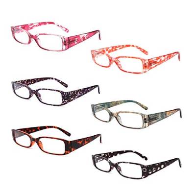 BOSAIL 6er-Pack Lesebrille Blaulichtfilter Brille für Damen,Blumen Rechteckig,Federscharnier Lesehilfe Sehhilfe Brille mit Stärke 1.25 von BOSAIL