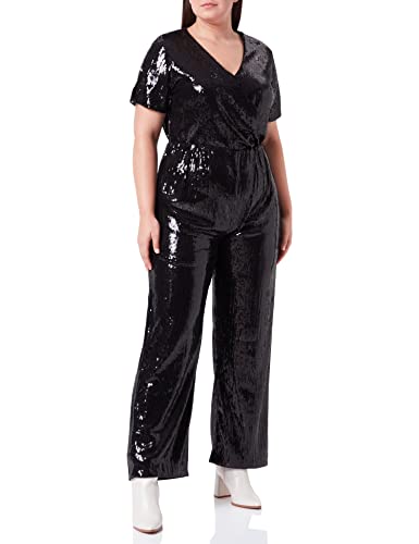 BOSS Damen C Eseca Jumpsuit aus Stretch-Jersey mit Pailletten und fixierter Wickel-Front Schwarz M von BOSS