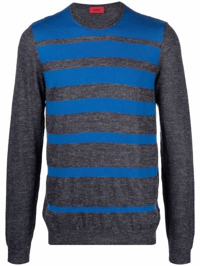 BOSS Gestreifter Strickpullover - Grau von BOSS