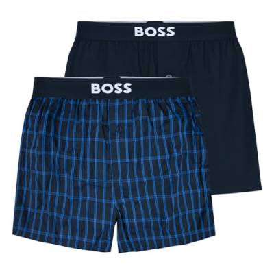 BOSS Herren Boxer, 2er Pack, Uni und karo, Bright Blue, S von BOSS