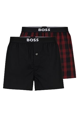 BOSS Herren Boxer, 2er Pack, Uni und karo, Dark Red, M von BOSS