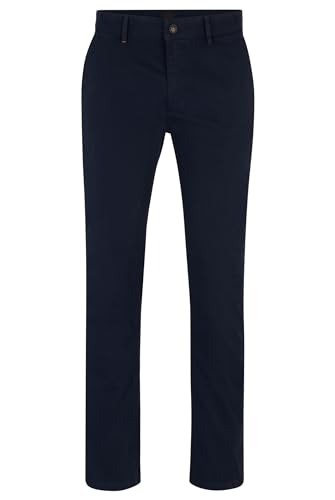 BOSS Herren Chino Slim Slim-Fit Chino aus elastischem Baumwoll-Satin Dunkelblau 32/32 von BOSS