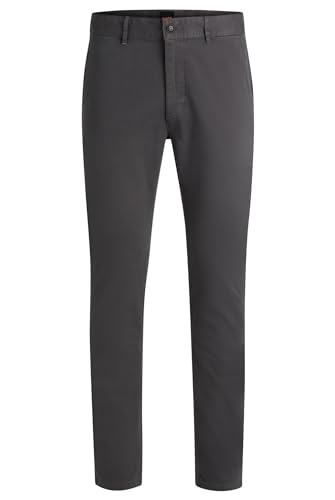 BOSS Herren Chino Slim Slim-Fit Chino aus elastischem Baumwoll-Satin Dunkelgrau 38/30 von BOSS