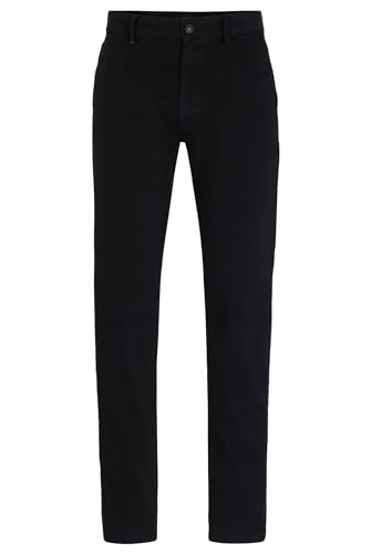 BOSS Herren Chino Slim Slim-Fit Chino aus elastischem Baumwoll-Satin Schwarz 31/34 von BOSS