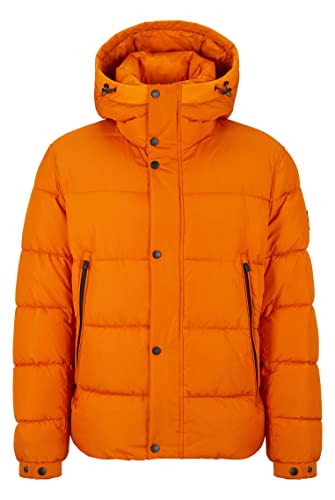 BOSS Herren Omaris Wasserabweisende Steppjacke mit Kapuze und Logo-Aufnäher Hellorange 50 von BOSS