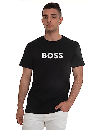 BOSS Herren T-Shirt RN T-Shirt aus Baumwolle mit kontrastfarbenem Logo Schwarz S von BOSS