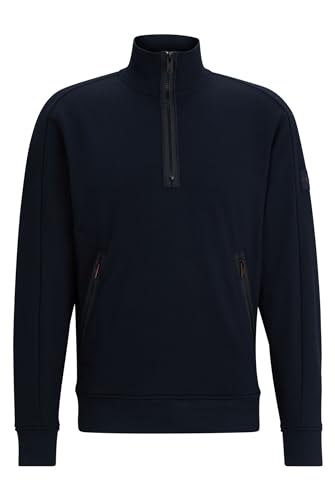 BOSS Herren Zecompany Sweatshirt aus Baumwoll-Terry mit Reißverschluss am Kragen und Logo-Patch Dunkelblau L von BOSS
