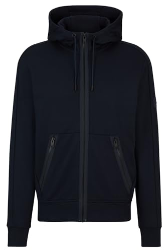 BOSS Herren ZeeBomber Kapuzenjacke aus Baumwoll-Terry mit Logo-Aufnäher Dunkelblau M von BOSS