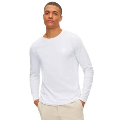 BOSS Herren Tacks Longsleeve aus Baumwoll-Jersey mit Logo-Aufnäher Weiß L von BOSS