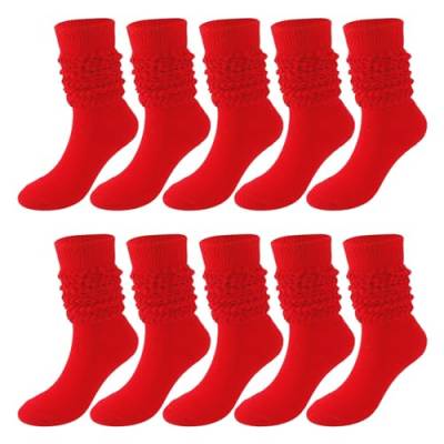 BOTCAM 5 Paar einfarbige Socken für Damen, Oberschenkelhohe Stiefelsocken, weiche Scrunch-Socken Trachten Strümpfe Damen Rot (Red, One Size) von BOTCAM