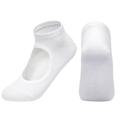 BOTCAM Bunte Socken Damen 35-38 Einfarbige, rückenfreie Grip-Socken für Damen, Yoga-Sportsocken, rutschfeste Hausschuhe-Socken für Damen Socken Herren Schwarz S (White, One Size) von BOTCAM